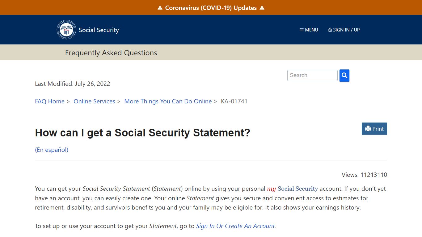 How can I get a Social Security Statement? · FAQ | SSA